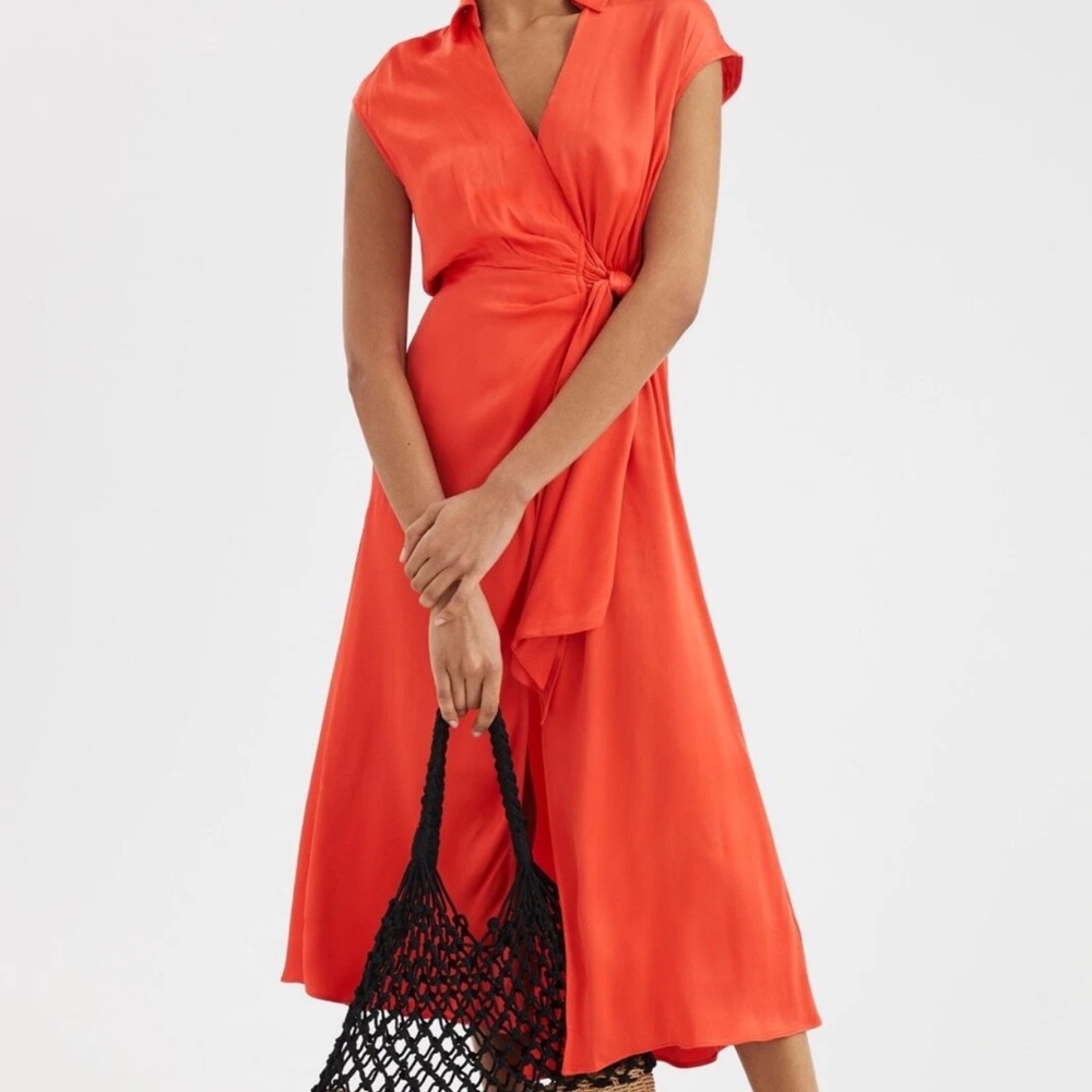Anthropologie Vibrant Orange Midi Dress